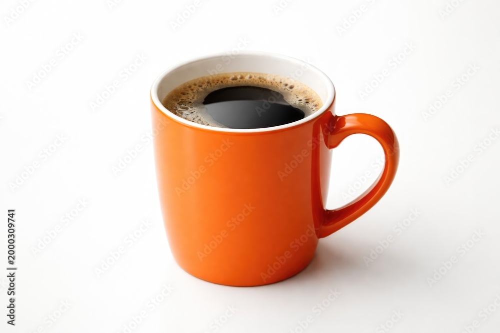 Fototapeta premium Isolated bright orange coffee cup on smooth white background