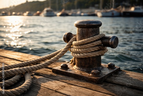 Illustration of a sturdy mooring post with a rope at a waterfront