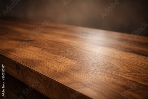 Close up side angle of wood surface tabletop with minimal copy space background