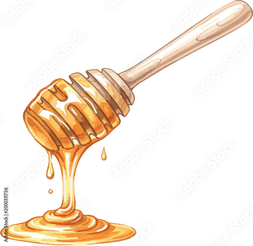 honey dripping from a wooden dipper