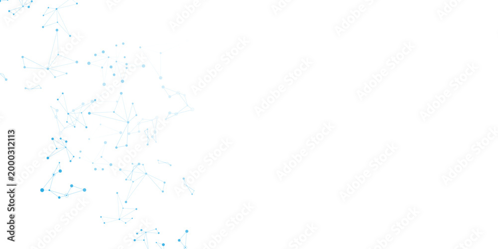 Fototapeta premium Abstract network of light blue dots and lines on white background connection technology science