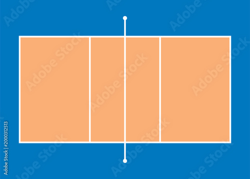 バレーボールコートのシンプルな俯瞰図、ベクターイラスト