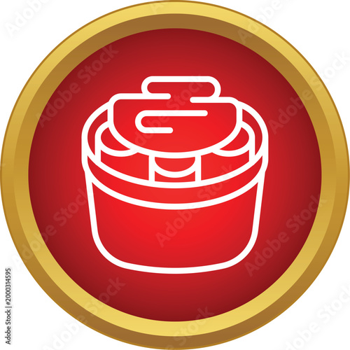 Sushi rolls vector icon presenting traditional asian food in a red and gold circle
