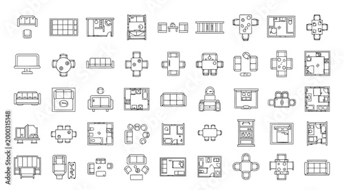 Set of furniture icons for floor plan, living room and dining room