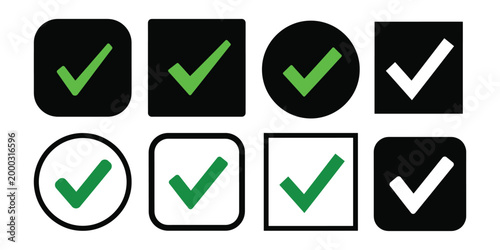 Checkmark icon collection. Check tick symbols for validation, Checked check box sign.
