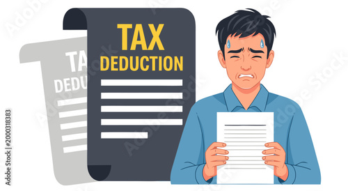 Tax Deduction Worrying Vector Illustration of a Stressed Person Holding Documents