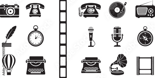 Collection of vintage including camera telephone record player radio and typewriter rotary phone