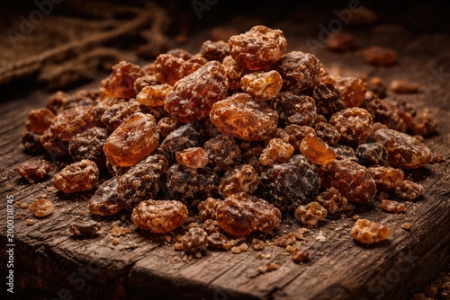 Dried myrrh resin pieces from medicinal plant extraction