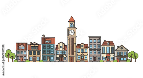 Bilde på lerret Colorful illustration of a town hall.