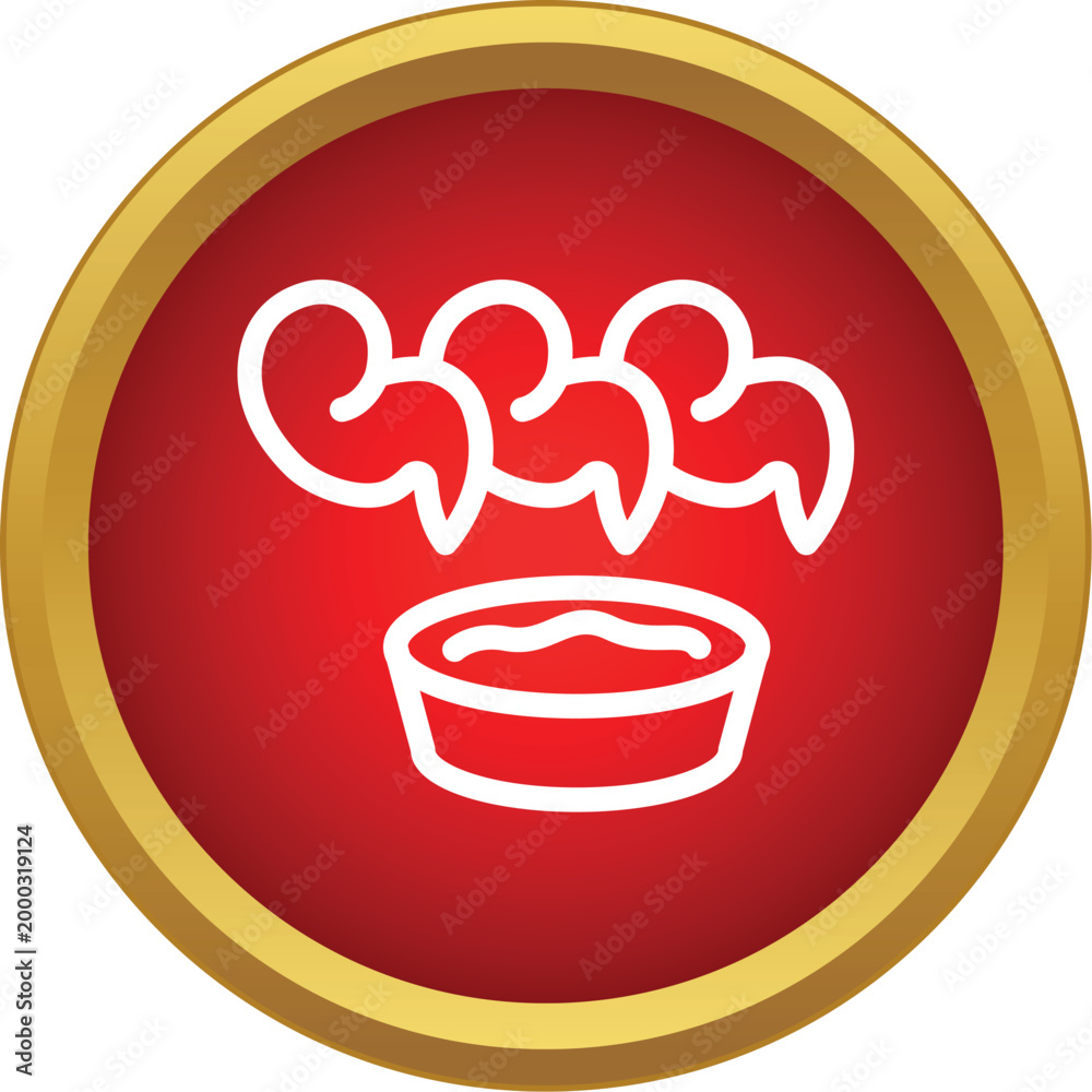 Obraz premium Round red illustration showing hot meal in a bowl with steam rising
