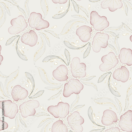 Watercolor Blush Peonies Gold Pattern