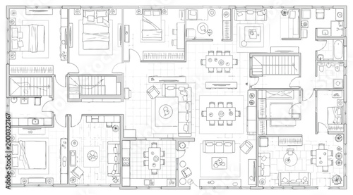 Detailed architectural floor plan of a luxury apartment with furniture