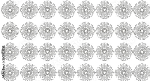 Intricate Black and White Geometric Pattern Repeating Design.