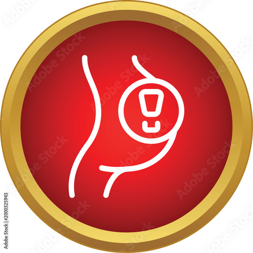 Pregnant abdomen with red warning sign indicating a health risk or complication