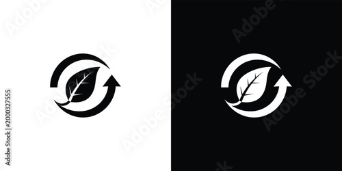 White recycling symbol on black background with directional arrow circular arrow
