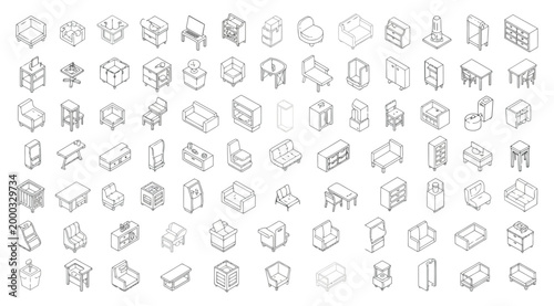 Large collection of various isometric furniture and home decor items