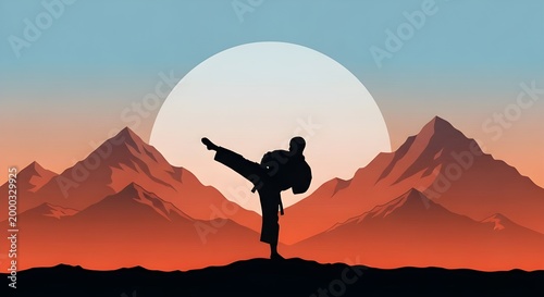 Martial Artist Kick Silhouette Sunset