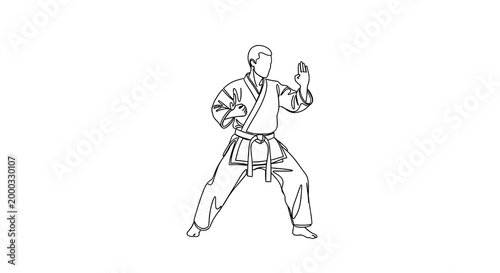 Karate Fighter Line Sketch