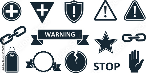 Warning Safety Restriction Silhouette Elements Set Isolated on White Background
