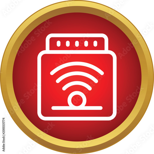Wifi adapter connecting to wireless internet network on red background