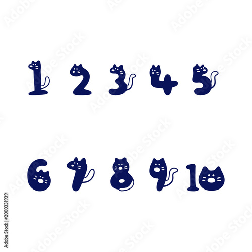 猫の形の数字 探し絵 知育イラスト素材（にゃんにゃんど～こだ）