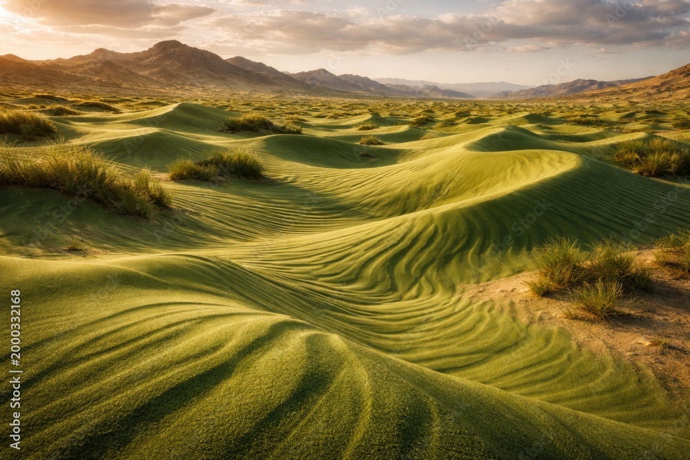 Fototapeta premium Desert terrain featuring lush green sand textures for unique design project