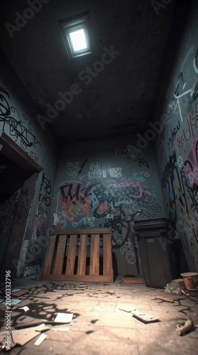 Empty Foggy Room with Rusty Horror Interior