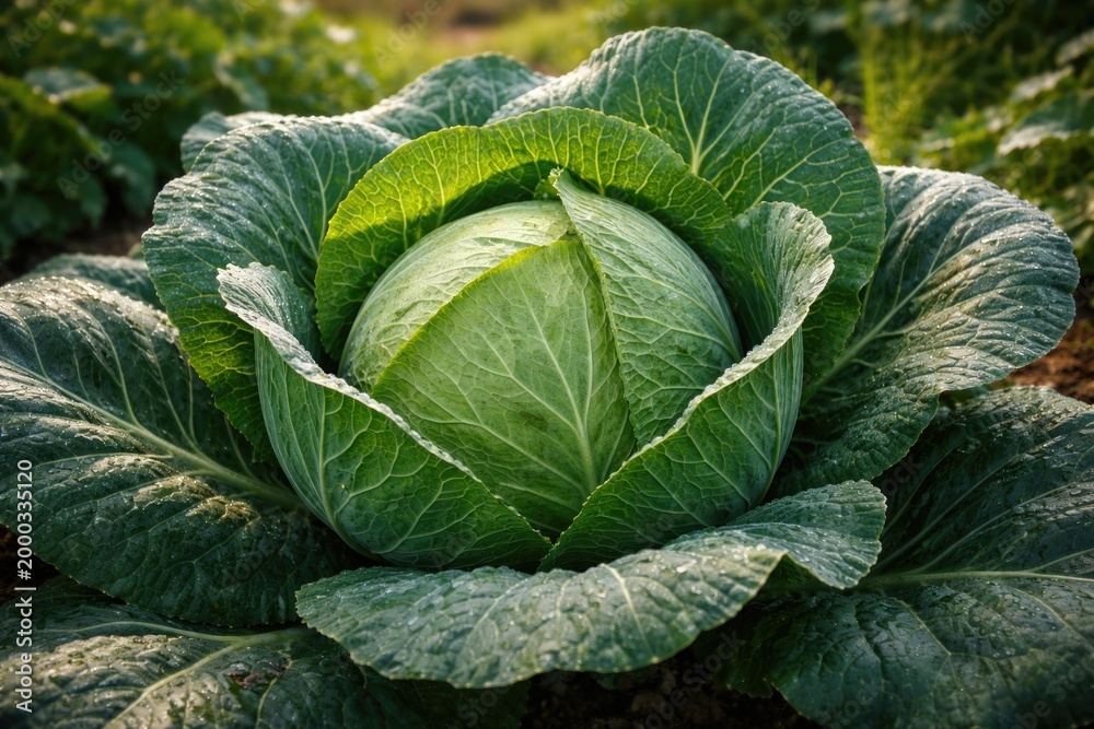 Fototapeta premium Home cultivated cabbage thriving under natural outdoor conditions
