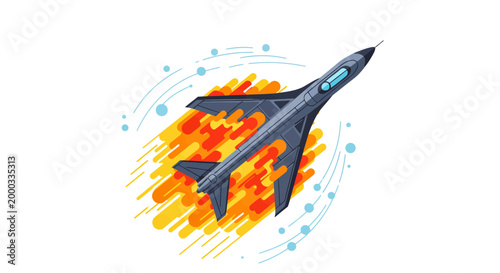Modern Fighter Jet in High Speed Flight with Afterburners Vector
