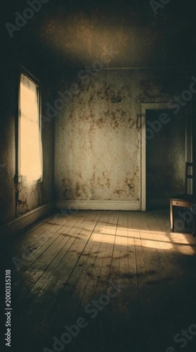 Vintage Interior with Faded Wallpaper and Shadows