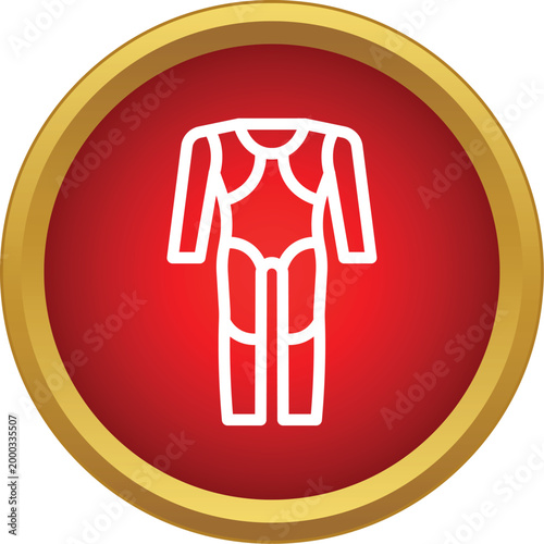 Wetsuit outline displaying equipment for water sports on a red circular background