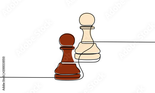 Continuous line drawing of chess piece. Chess pawn. Minimalist black linear sketch isolated on white background. Hand drawn vector illustration.