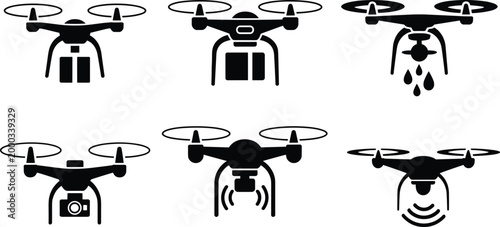 Drone Icons Various Quadcopter Designs and Functions vector untitled