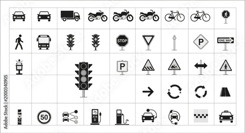 Collection of Transportation and Traffic Symbols Icons.