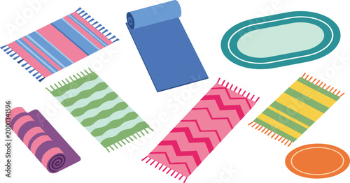 Colorful carpet and rug collection vector illustration with modern patterned mats floor textiles home decor flat style isolated set