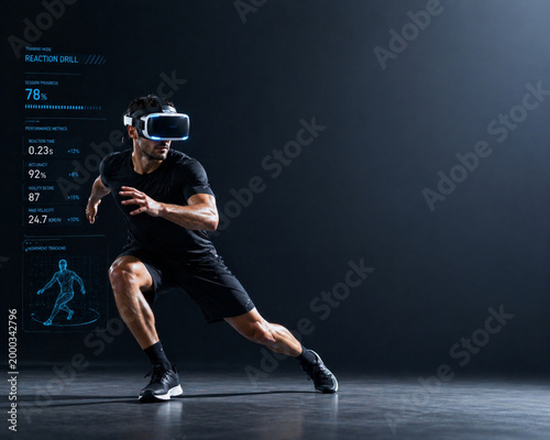 VR Reaction Training Athlete In Virtual Reality Drill Vr Reaction Training Performance Simulation Vr Reaction Training Sports Technology Concept