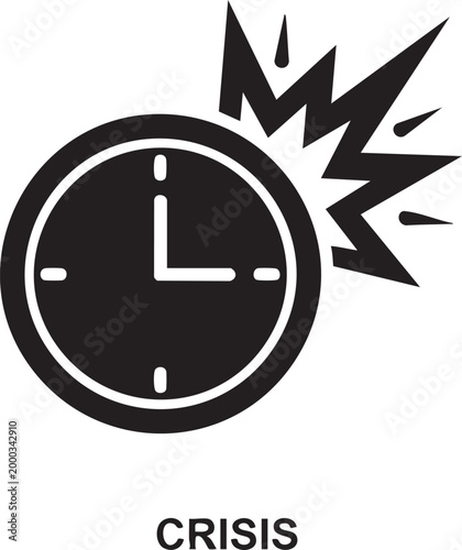 Time crisis clock exploding icon with emergency deadline explosion
