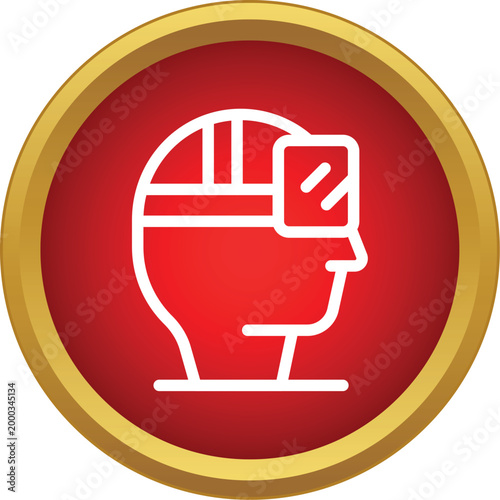 Human head wearing an immersive virtual reality headset displaying digital technology