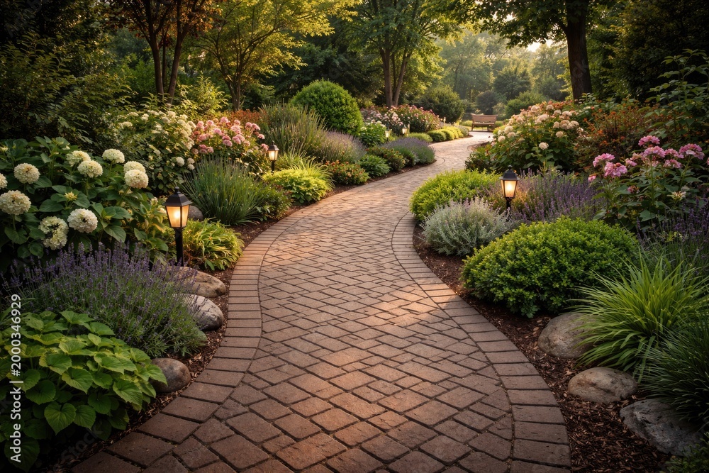 Obraz premium Garden pathways made with sturdy brown clinker paving stones