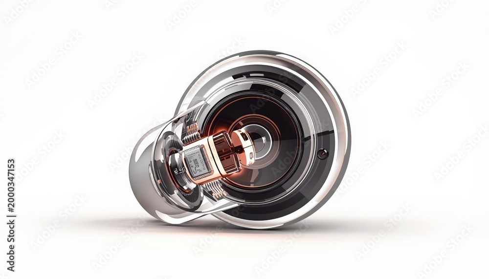 Naklejka premium futuristic speaker integrated into light bulb.