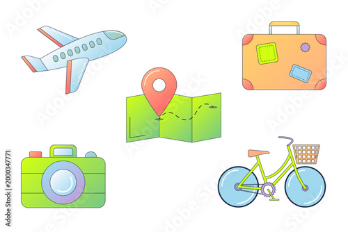 Travel Gradient Icons Set Trip, Vacation, Tourism, Transport, Navigation Vector Icons