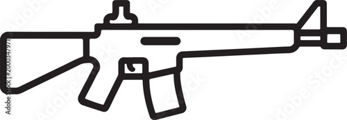 Modern Assault Rifle and Sniper Line Icon Set - Minimalist Tactical Weapon Vector