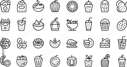 Minimalist Food and Dessert Line Icon Set for Modern Bakery and Cafe Menu Design