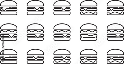 Cute burger vector silhouette collection big set on white background Burger and snack icons set – silhouette, solid, fast food and dining symbols 