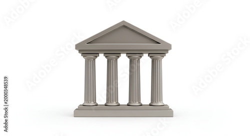 Classic Greek Temple Facade with Columns and Pediment.