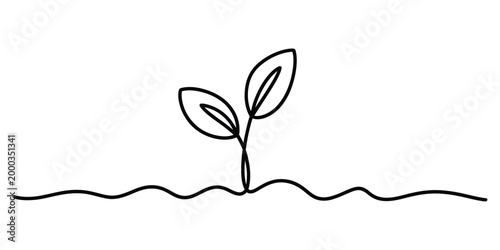 Continuous single line drawing of a small green plant sprout