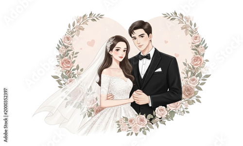 bride and groom in wedding dress