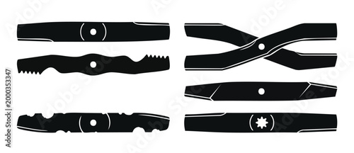 Lawn Mower Blades Set Professional Cutting Equipment Collection for Grass Trimming and Garden Maintenance Tools Black Silhouette Icons Isolated on White Background for Repair Shops and Hardware Indust