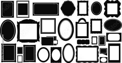 Black and white frame picture border collection isolated on white background, Vector