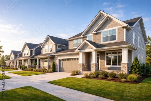 Freshly built homes front view including copyspace for text